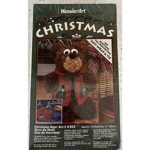 Vintage WonderArt Aunt Lydia's Craft Kit Christmas Bear Art 11" Tall K202 SEALED